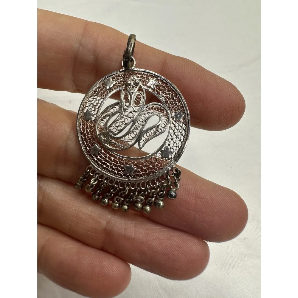 Snake Charm Silver Filigree‎ Dangle Charm Balls Stars Round Open Pendant
